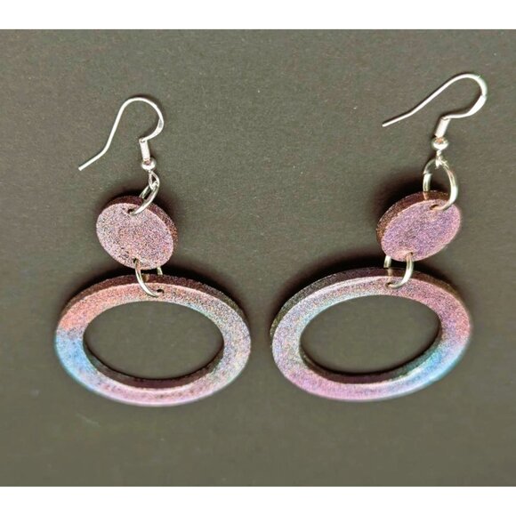 Color Changing Holographic Glitter Hoop Earrings Hand Crafted NEW - Picture 5 of 9